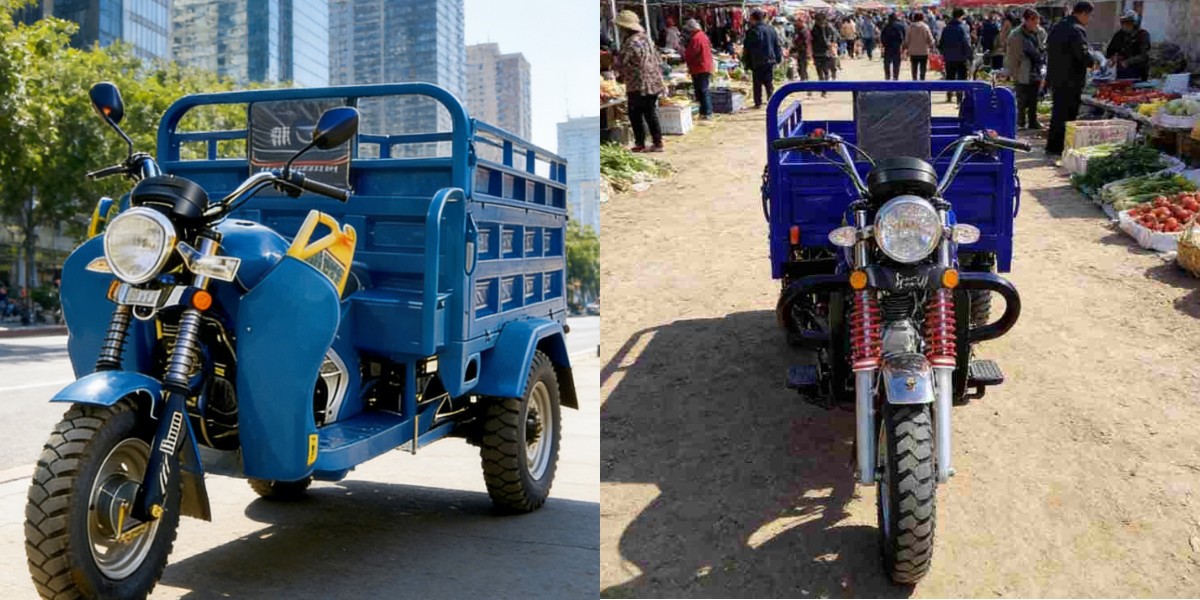 triciclo a benzina per la consegna dell'ultimo miglio