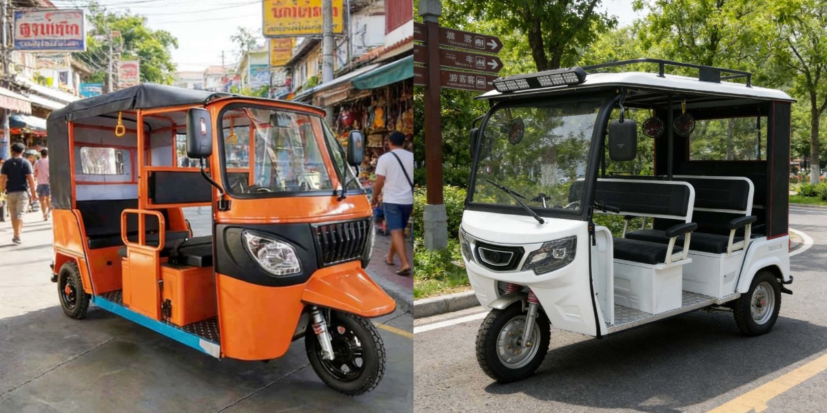 Pequeno tuk-tuk de carga para negócios