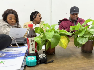 Des clients haïtiens visitent notre usine pour inspecter les modèles de tuk-tuks.