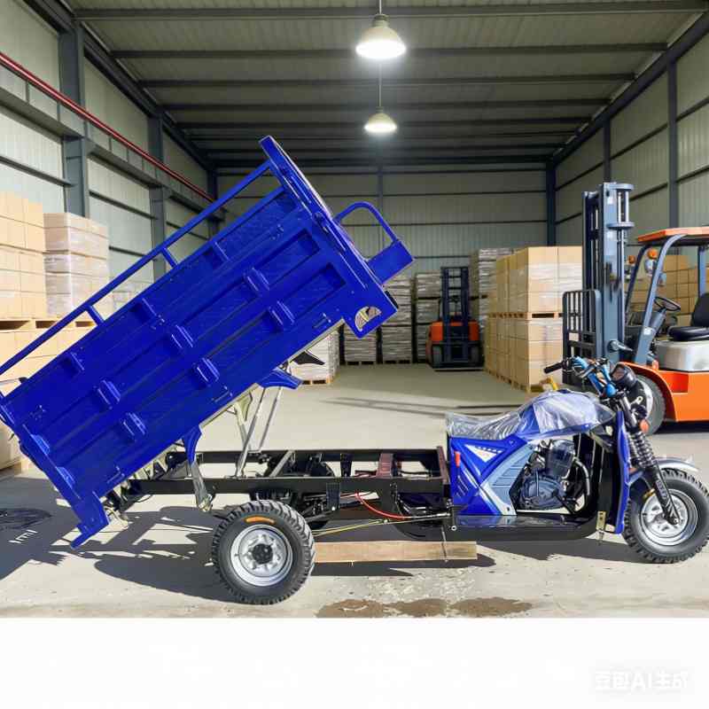 Triciclo de carga a gasolina com plataforma elevatória hidráulica