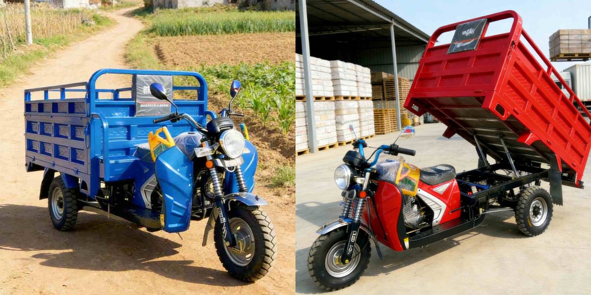 Pengiriman jarak terakhir menggunakan becak berbahan bakar bensin.