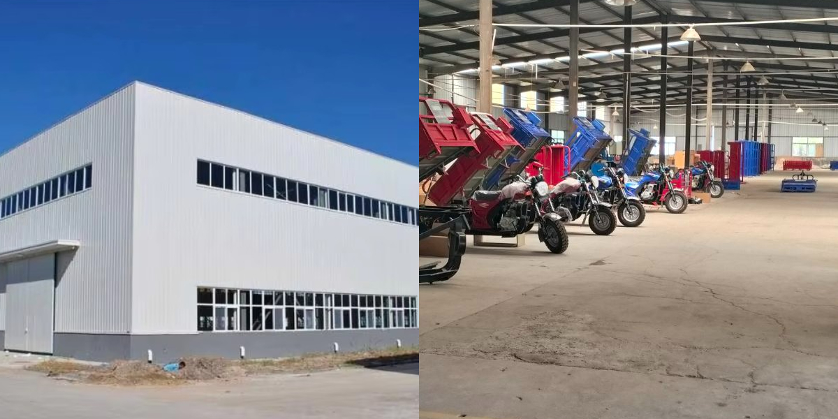 Triciclo agricolo a cassone aperto per il trasporto merci.